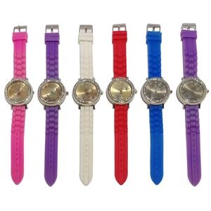 Lot of 6 Quartz Watches w/Silicone Bands Rhinestone Bezel Butterflies on Dial